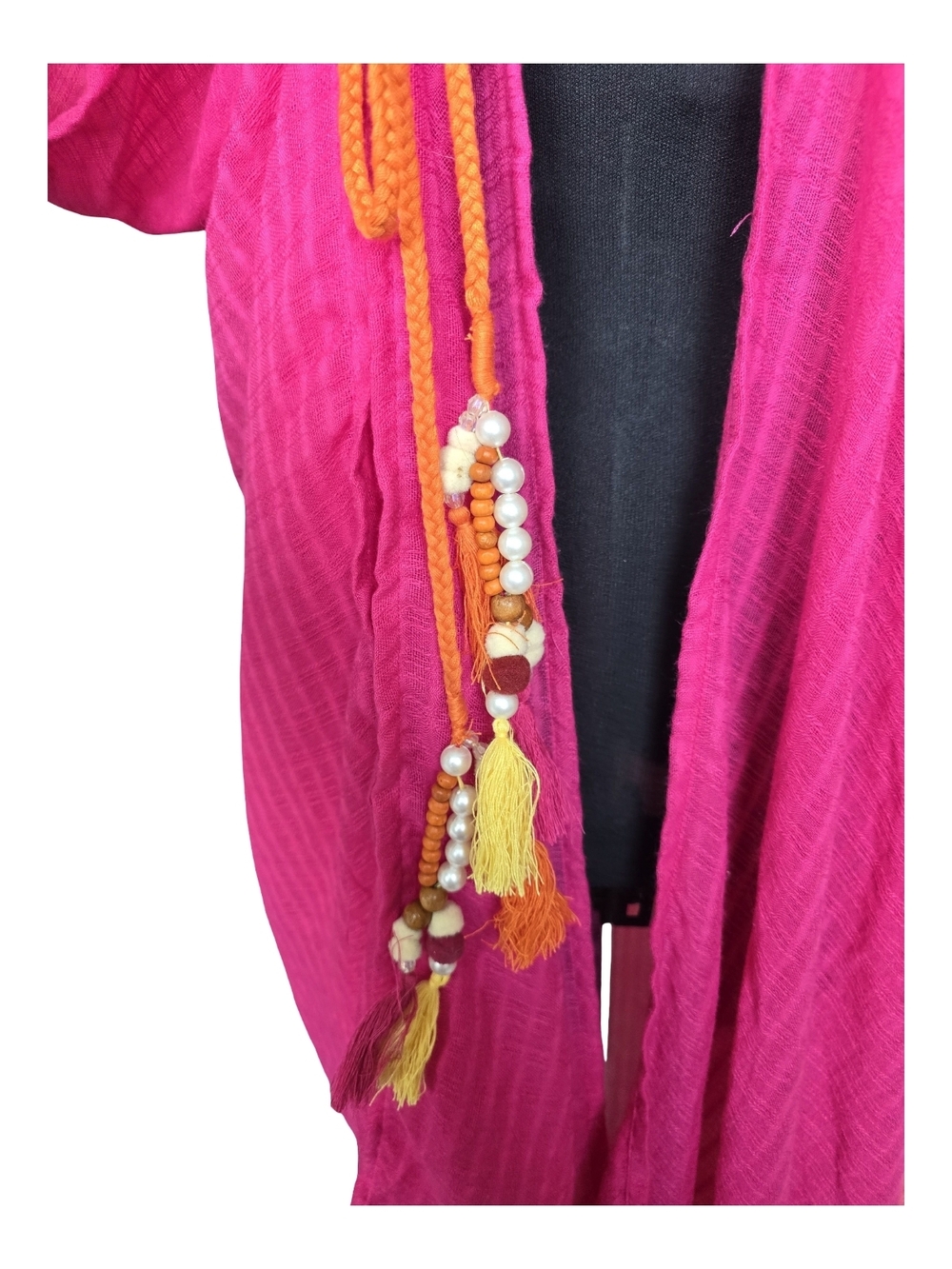 Steve Madden Hot Pink Kimono Swim Cover-Up Tassel Accents One Size Beach Resort - Picture 7 of 9